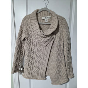 Aran Mor Womens Size S Merino Wool Open Cardigan Cable Knit Sweater Oatmeal